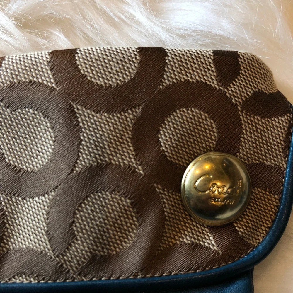 Coach Signature Gloves Moroccan Blue Leather Cashmere Lined Op Art